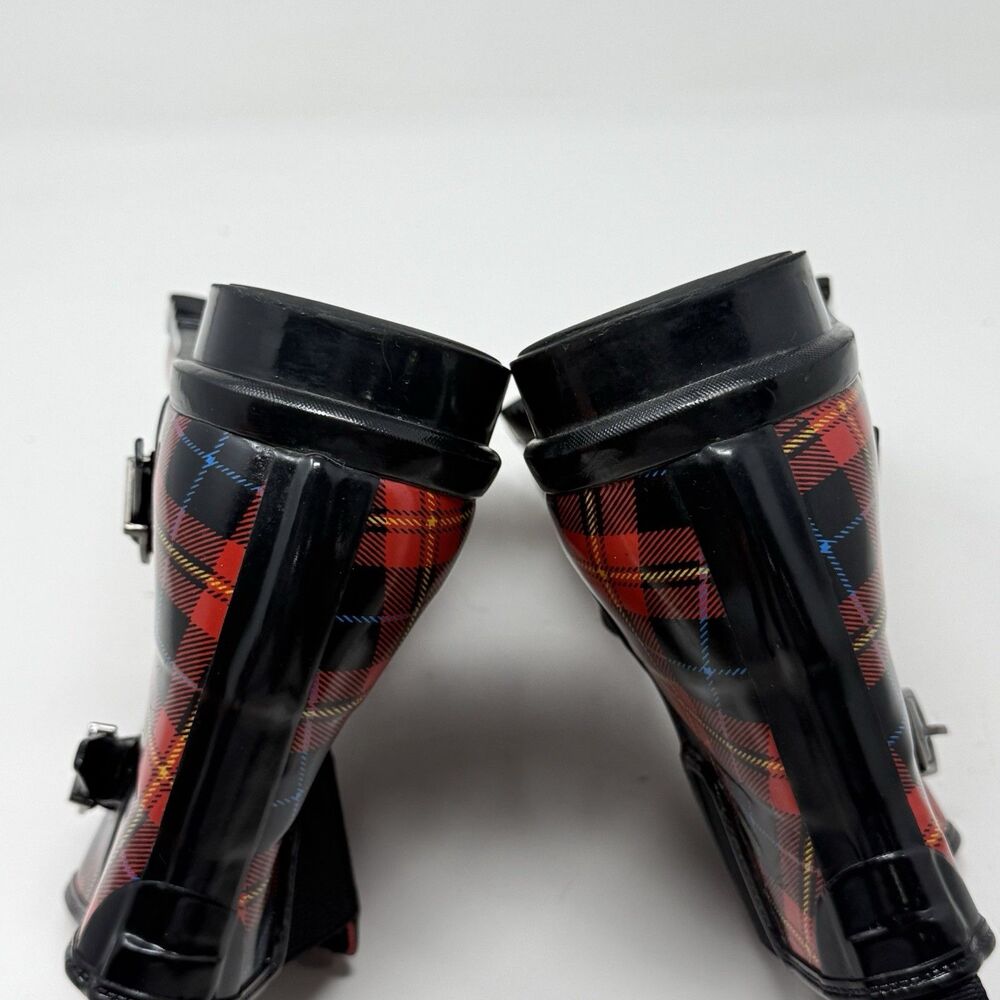 Cougar Royale Rubber Boots Womens 8 Red Black Tartan Plaid Rain Ankle Bootie - Picture 15 of 15